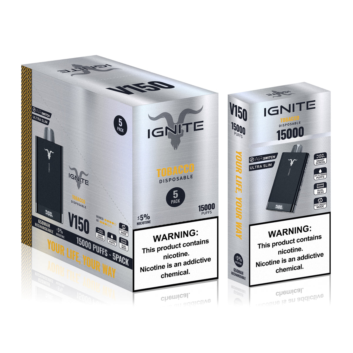 Ignite V150 Vape Device - Tobacco [5 Pack] - PUFF IGNITE